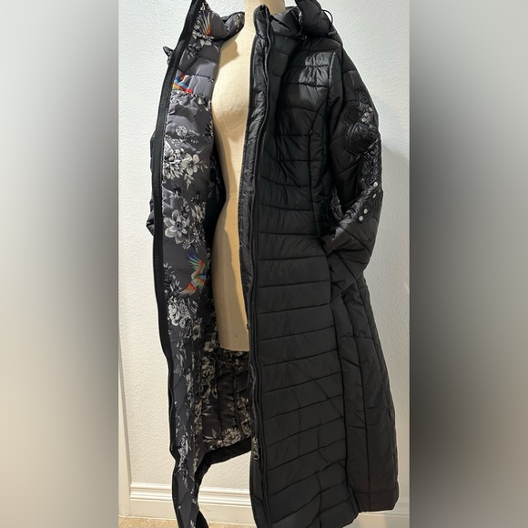 Johnny Was Black Sano Ski Zip Front Hooded Long Puffer Coat - Picture 7 of 10